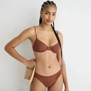 J Crew Wide rib french bikini top in Appalachian Brown Bra Size 38C NWT